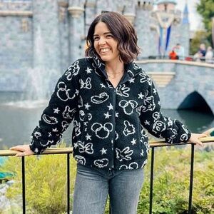 Black Disney Teddy Jacket with White Patterns